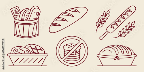 a collection of various types of bread and wheat Vector