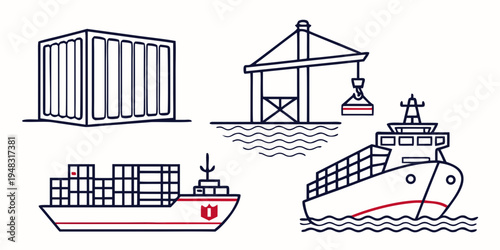 cargo ships and containers for international shipping Vector