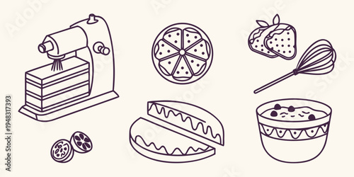 a collection of food and dessert icons Vector
