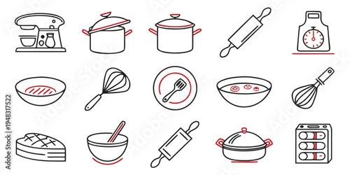 collection of kitchen utensils and baking tools Vector