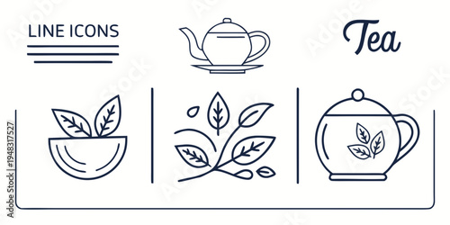 a set of icons featuring tea related items Vector