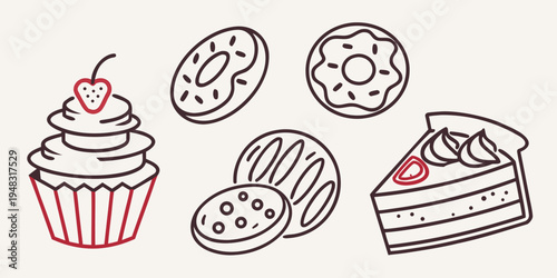a collection of sweet treats including a cupcake and cookies Vector