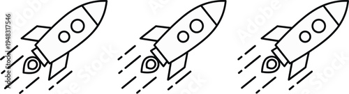 Rocket launch line icons vector set space startup growth symbol business success innovation spaceship outline illustration