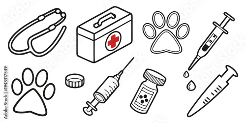 veterinary medical supplies and tools for pet care Vector