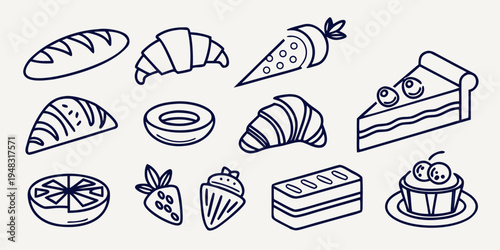 a collection of various types of pastry Vector