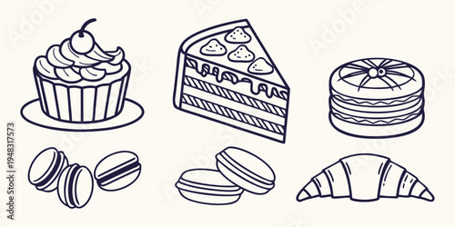 a collection of various sweet baked goods Vector