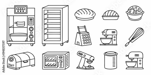 a collection of baking equipment and tools Vector