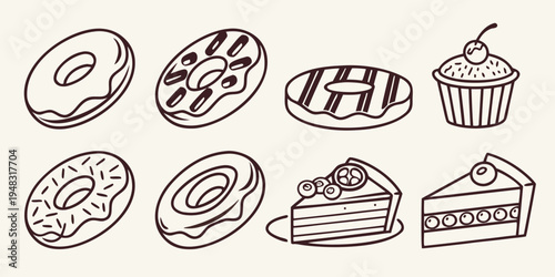 a collection of various sweet baked goods Vector