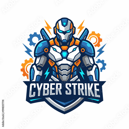 This dynamic image showcases a powerful robot in a high-tech suit, surrounded by gears and lightning effects, representing innovation and the exciting world of cyber technology.
