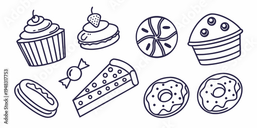 a collection of various sweet baked goods Vector