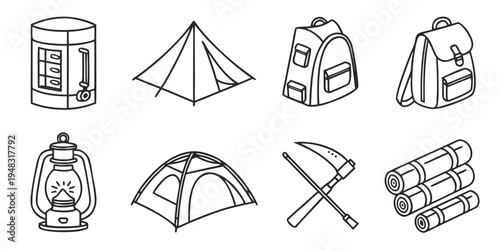 a collection of camping gear and equipment Vector