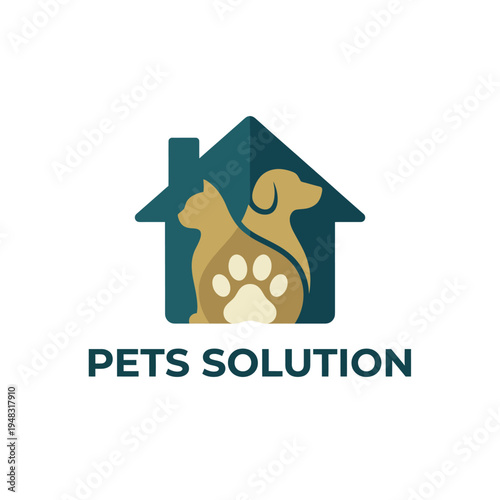 This logo creatively combines the silhouettes of a cat and dog within a house, capturing the essence of pet care and comfort for pet owners everywhere.