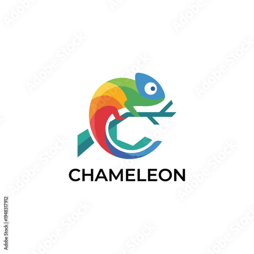 This artistic chameleon logo features a colorful reptile perched on a branch, embodying adaptability and creativity, making it perfect for brands focused on transformation and innovation.