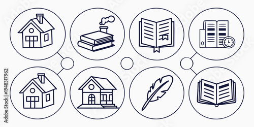 a collection of icons representing writing and real estate Vector