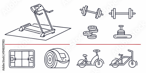 a collection of various exercise equipment and machines Vector
