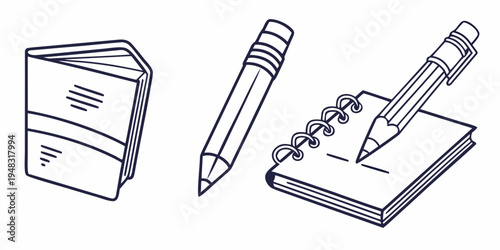 a notebook a pencil and a notepad with a pencil on top Vector