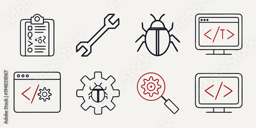 a collection of icons related to coding and software development Vector