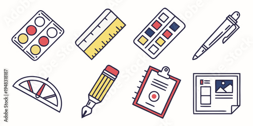 a collection of office supplies and stationery items Vector