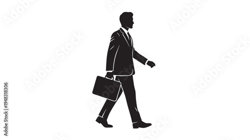Black and White Silhouette of a Professional Businessman Walking with a Briefcase