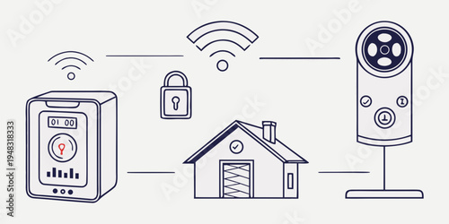 Smart home devices with thermostat and security lock Vector
