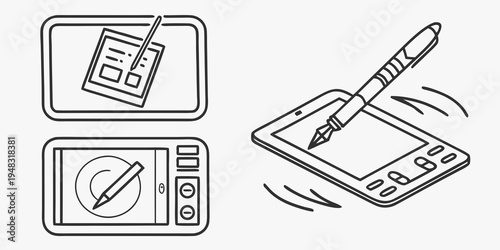 graphic tablet with stylus and examples of usage Vector