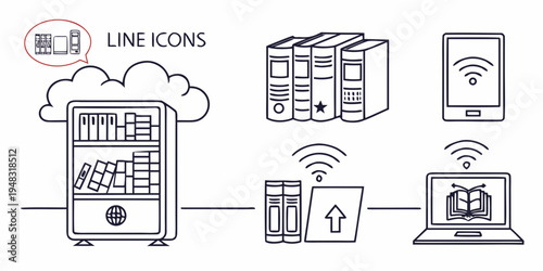 a line icon depicting a server connected to various devices Vector
