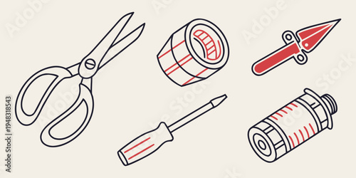 a set of tools including scissors and screwdriver Vector