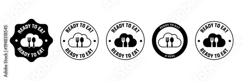 Ready to eat food labels with cloud and utensil icons  various designs