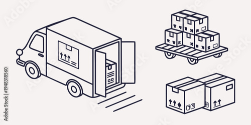 a delivery truck and boxes on a pallet Vector