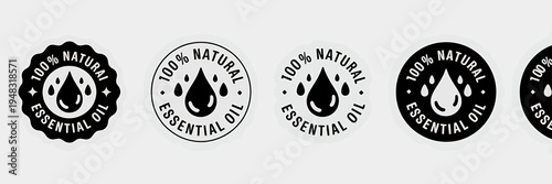 Collection of 100 percent natural essential oil labels and badges  various designs