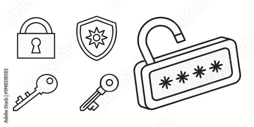 a collection of security icons including a padlock and a key Vector