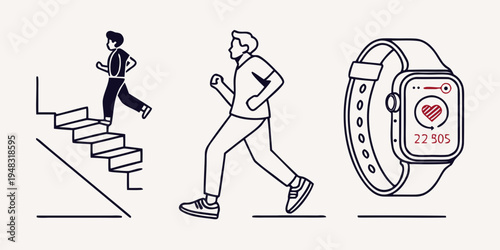 a person running up stairs and a smartwatch Vector