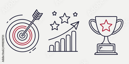 business success and goal achievement icons Vector