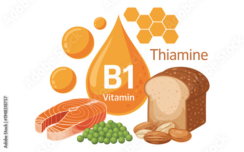 Vitamin B1 thiamine food sources including fish bread nuts and peas