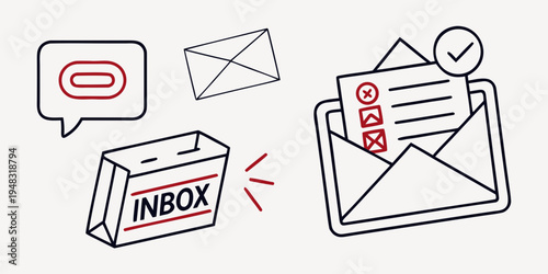 inbox with email and message icons Vector