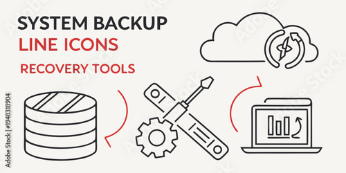 system backup line icons for recovery tools Vector