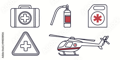 medical helicopter with first aid kit and fire extinguisher Vector