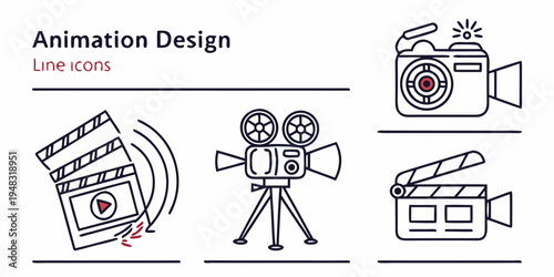 line icons of film and video production tools Vector