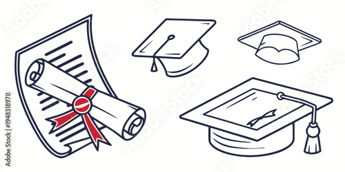 graduation icons including caps and diploma Vector
