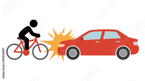Cyclist collides with car on road accident scene illustration