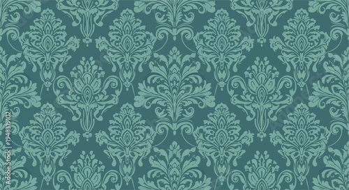 Vintage floral damask seamless pattern with ornate details in teal