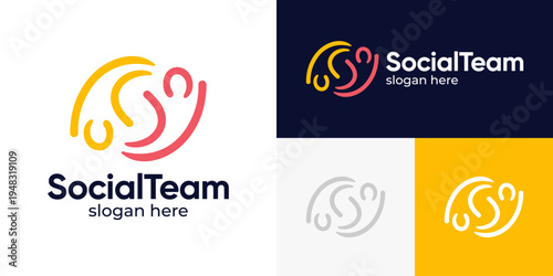 Creative social team logo design. People family together human unity logo and team work design graphic vector illustration. Symbol, icon, creative.