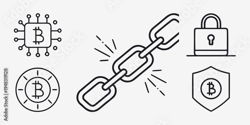a chain links to a bitcoin and a padlock Vector