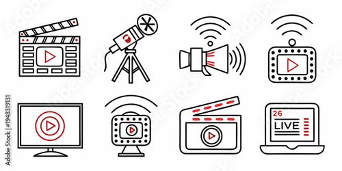 a collection of icons representing different media devices and playback symbols Vector