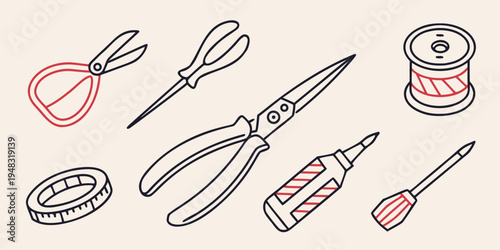 a set of sewing tools and supplies Vector