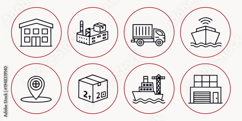 a collection of industrial and transportation icons Vector
