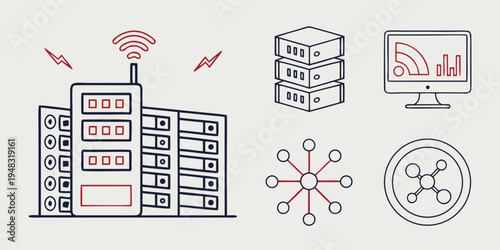 a server with network and database icons Vector