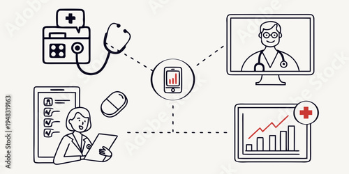 a medical professional using telemedicine to monitor patient data Vector