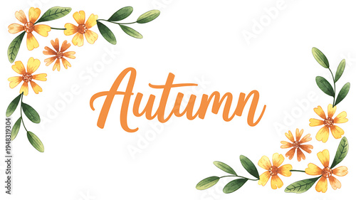 Autumn season flowers and leaves frame with text on transparent background