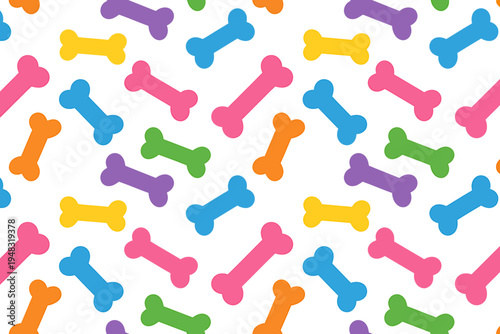 Colorful dog bones scattered on white background for pet or animal designs